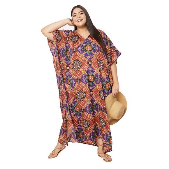 Gypsie Blu Women Fashion Long Kaftan Dress Beach Cover Up Moo Moos Caftan Dress - Picture 7 of 9